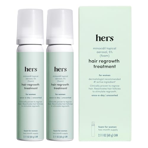 Hers Topical Minoxidil Foam 5%, Unscented, 2 Pack, 4 Month Supply | 5% Extra Strength Hair Growth Treatment for Women, Reduce Hair Loss in 3-6 Months, Unscented