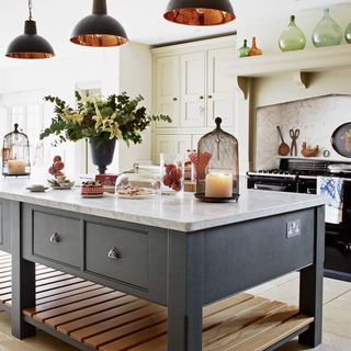 Kitchen with large island and pendants