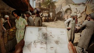 Indiana Jones and the Great Circle - looking a map in a market