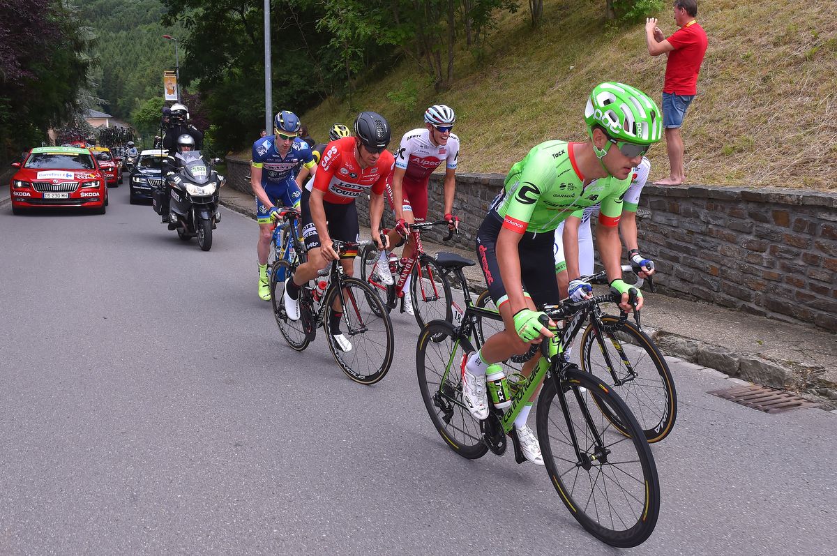 The stage 3 breakaway climbing together