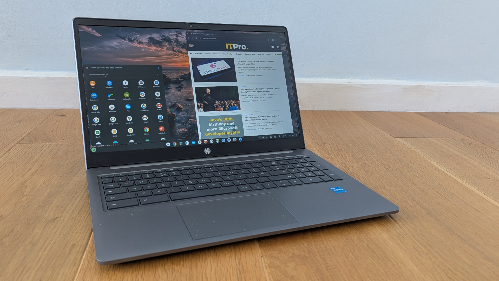 The HP Chromebook Plus 15a on a desk