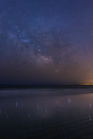 Milky Way Rising Over Rye Beach, New Hampshire, with Reflections