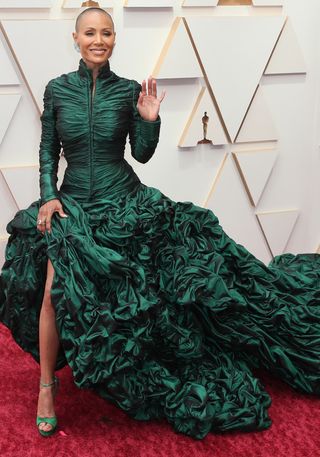 Jada Pinkette Smith at the oscars 2022 wearing a green dress