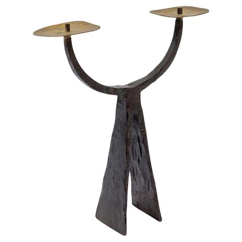 Hand Forged Brutalist Iron Candle Holder