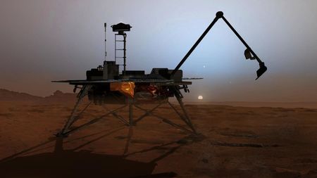 An artist's concept of the Phoenix lander on Mars.
