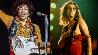LEFT: Jimi Hendrix at Monterey Pop, June 17, 1967, Monterey, California, ZUMA Press, Inc. RIGHT: Alice Cooper, Sep-75, Copenhagen, Denmark 