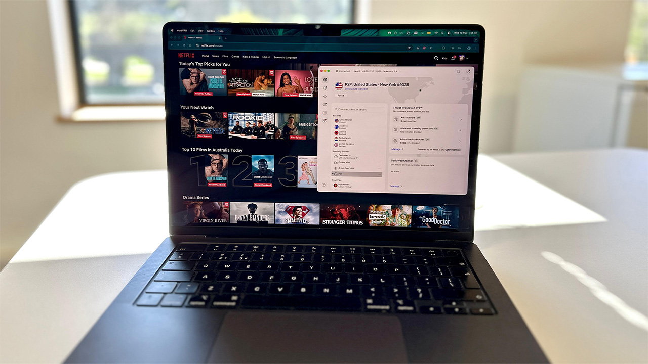 NordVPN on a 2024 MacBook unblocking US Netflix