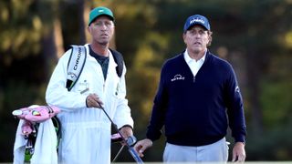 Phil Mickelson and ex-caddie Jim 'Bones' Mackay at the 2017 Masters at Augusta National