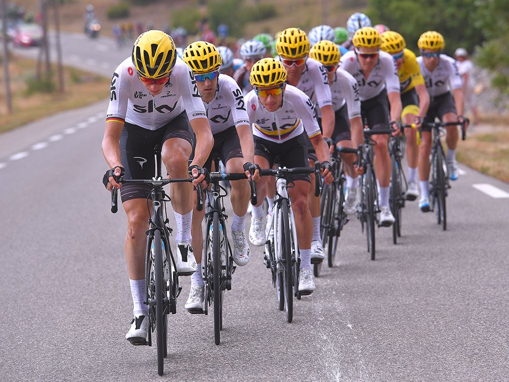 The white jersey and yellow helmet combination became a familiar sight at the head of the peloton