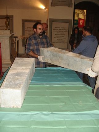 Zinc boxes holding the remains of Giovanni dalle Bande Nere and his wife Maria Salviati