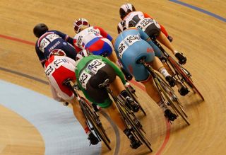 The keirin pack goes into a corner