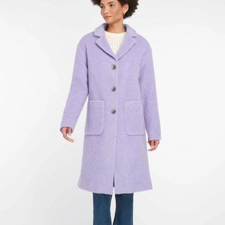 lavender coat with black buttons