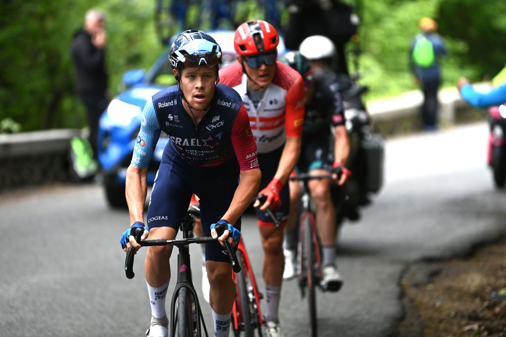 Sebastian Berwick (Israel-Premier Tech) leading the break on stage 12 of the Giro d&#039;Italia