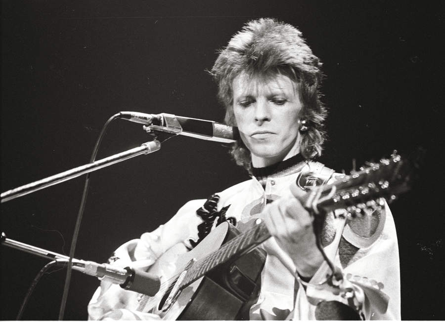 Musician David Bowie performs onstage during his &quot;Ziggy Stardust&quot; era in 1973 in Los Angeles, California