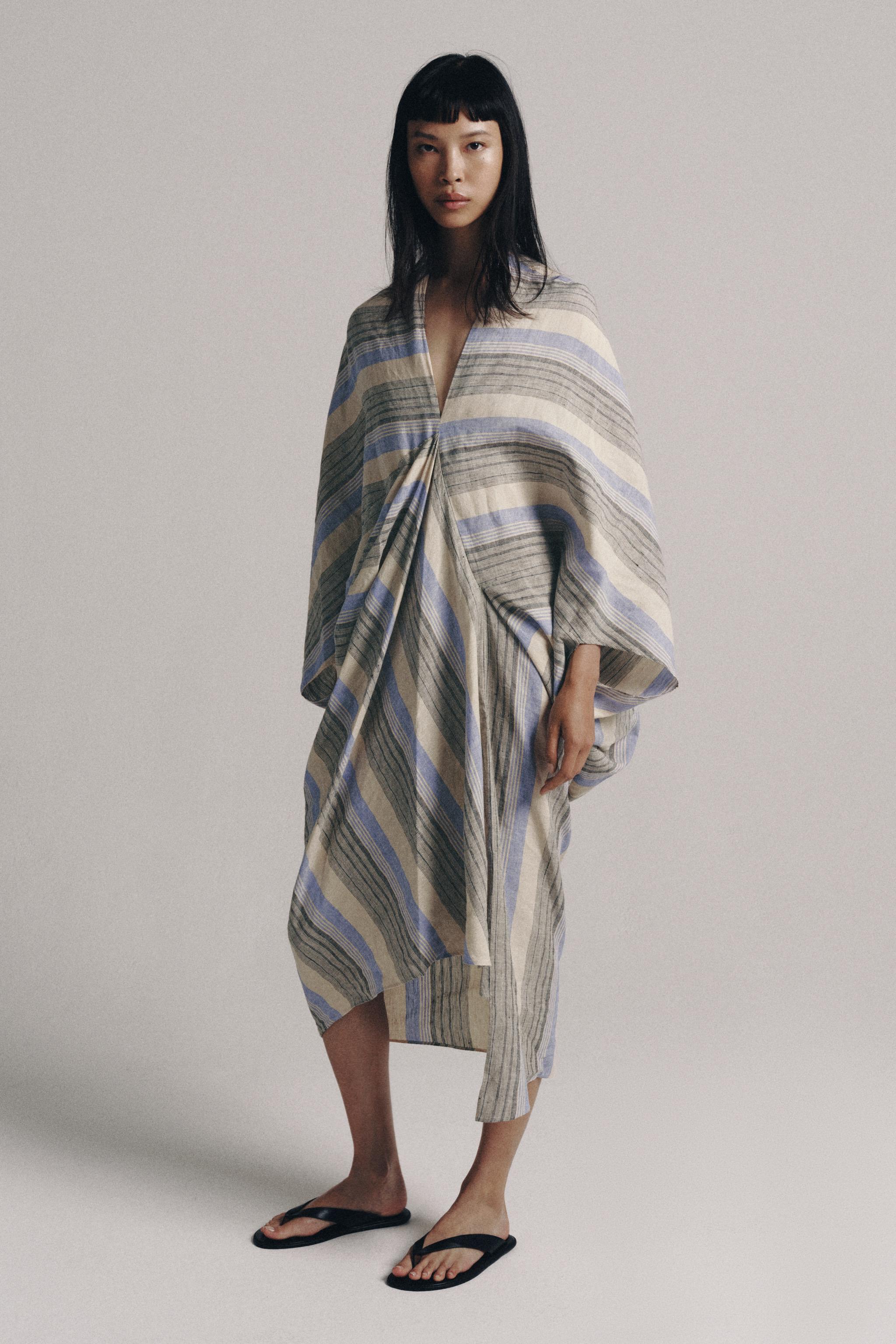 Zw Collection Striped Linen Blend Tunic - Striped - Xs-S