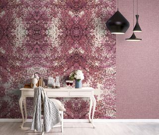 Pink wall mural in a hallway