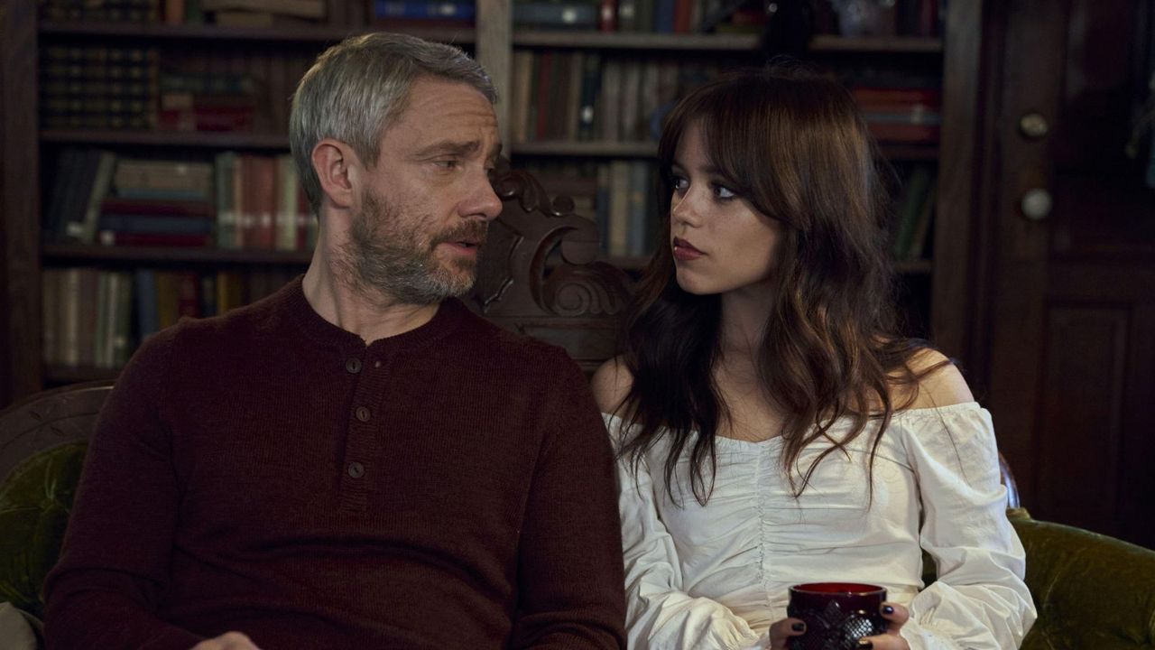 Martin Freeman and Jenna Ortega in Miller&#039;s Girl