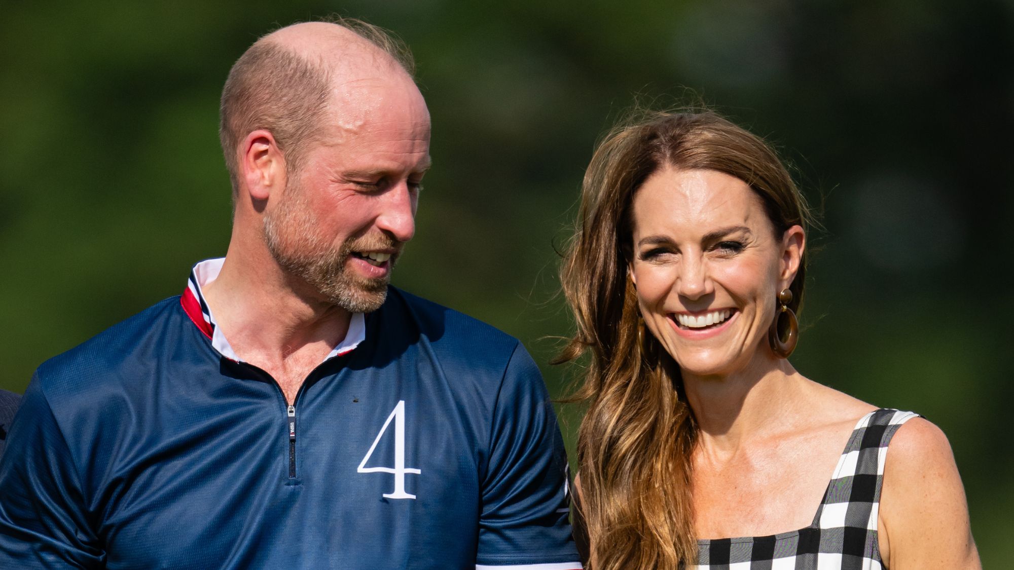 Catherine, Princess of Wales and Prince William smile during The Royal Charity Polo Cup 2026 Guards Polo Club on July 10, 2026