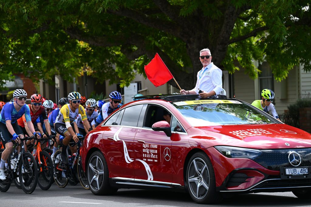 Race director Scott Sunderland is ready to drop the flag to start the Cadel Evans Great Ocean Road Race