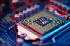 close-up view of a CPU socket on a computer motherboard