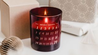 Red glass etched votive candle advent calendar