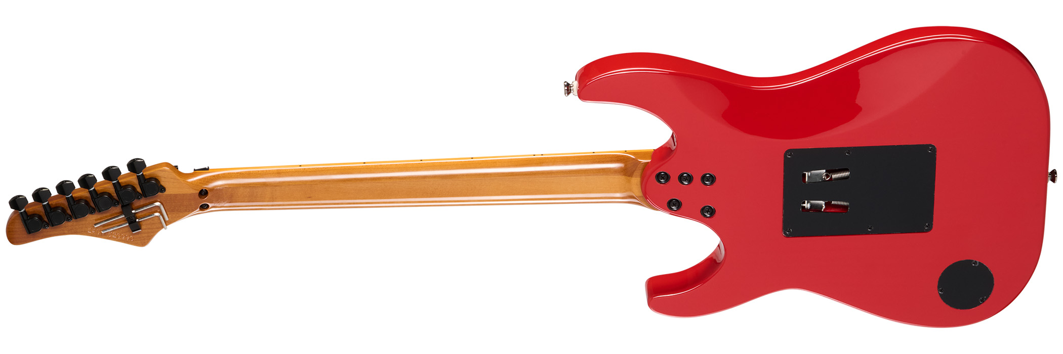 The Kramer Volante is offered with the choice of a AAAA quilted maple veneer or plain top, but features a newly engineered neck joint, Gibson USA-designed pickups, an elliptical C profile neck and Floyd Rose vibrato as standard.