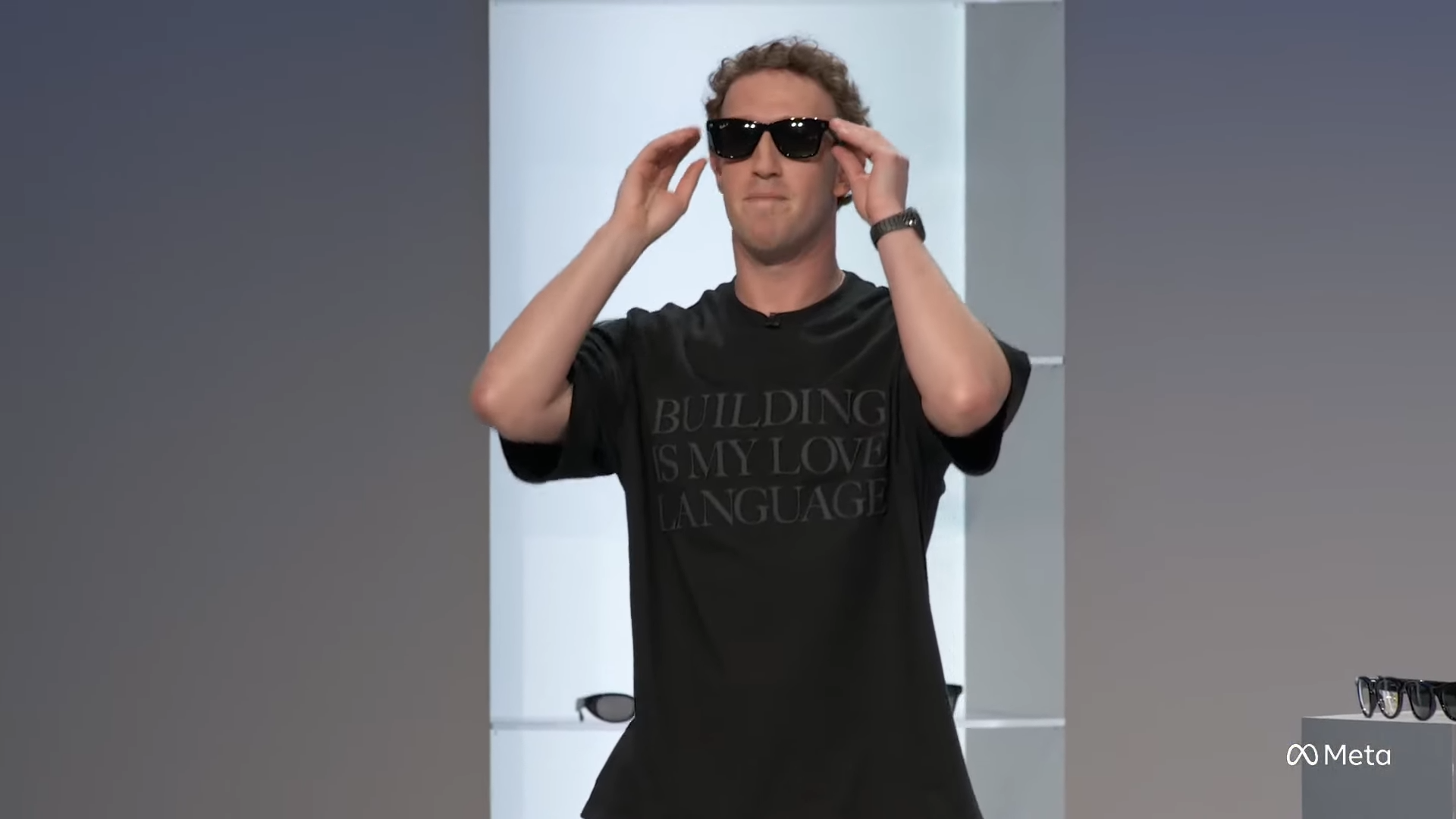 Zuck putting on Ray-Ban Meta Gen 3