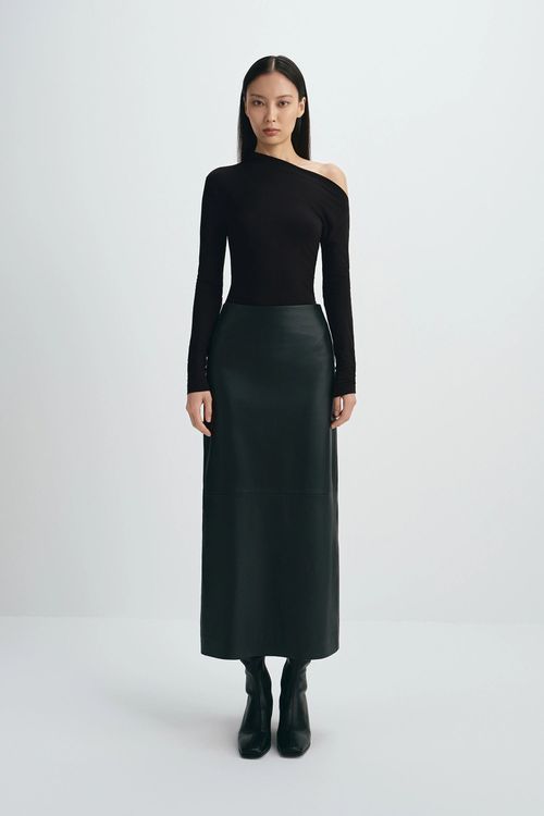 Anais Leather Midi Skirt