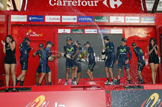 Movistar Team win the team time trial at the Vuelta a Espa&ntilde;a