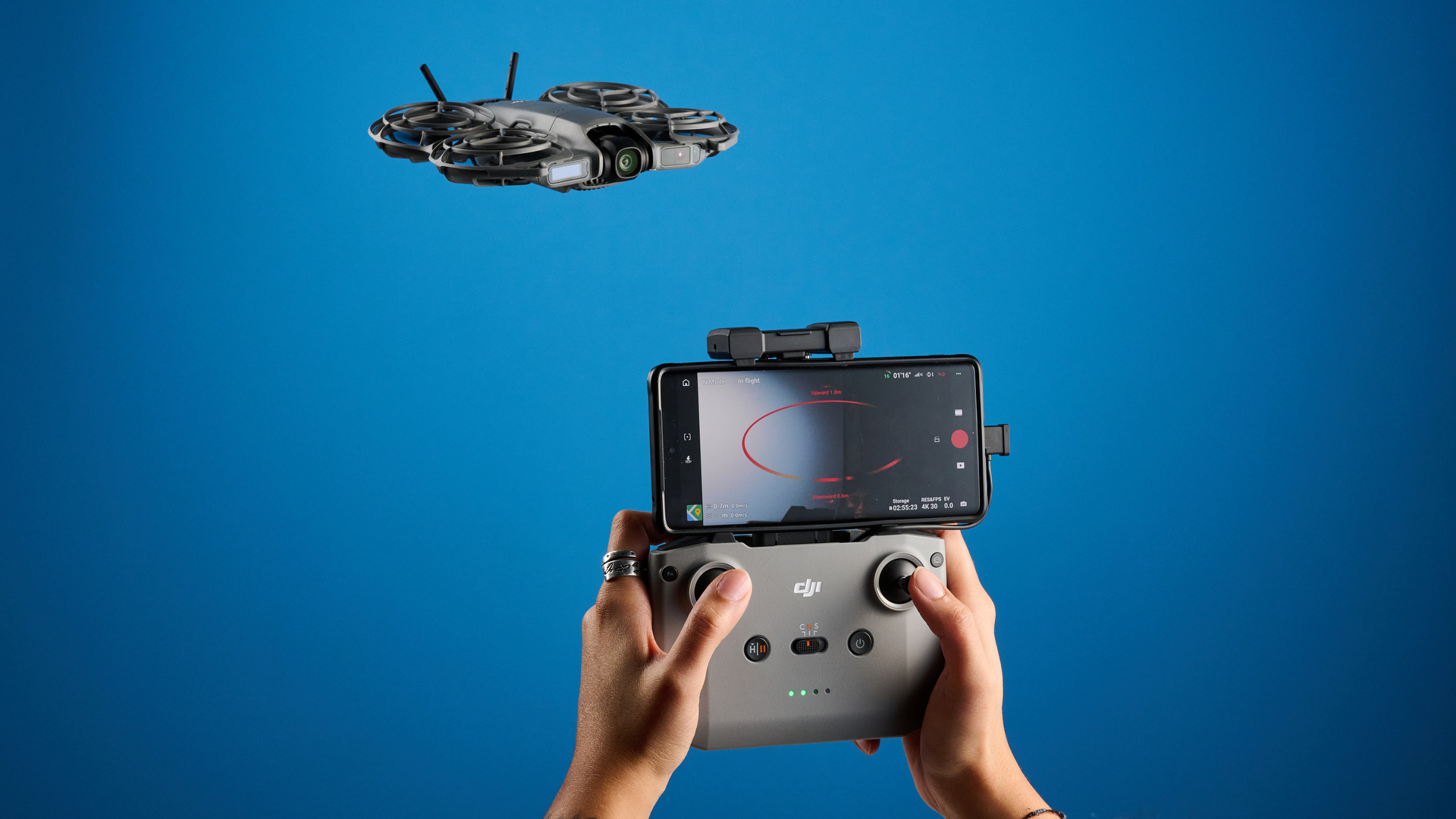 A dark gray DJI Neo 2 camera drone