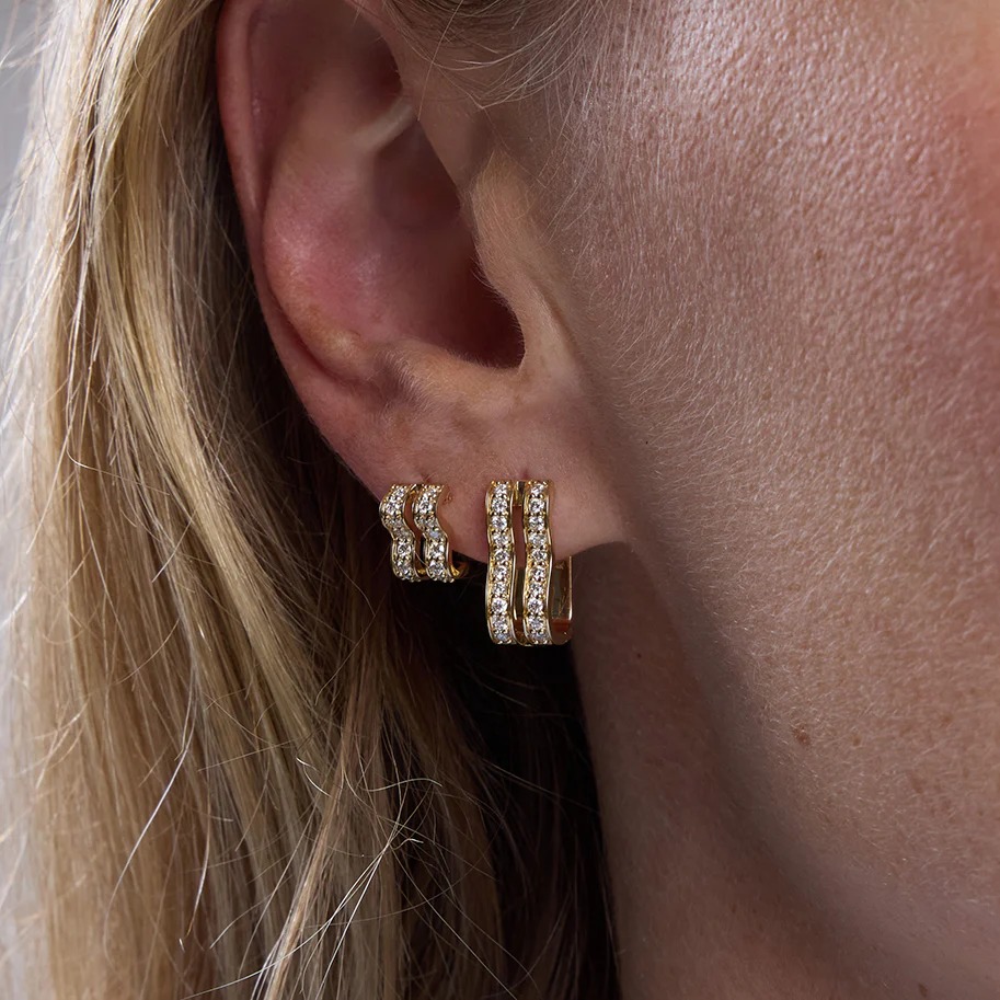 Sydney Evan, Gold &amp;amp; Diamond Pave Double Wavy Stud