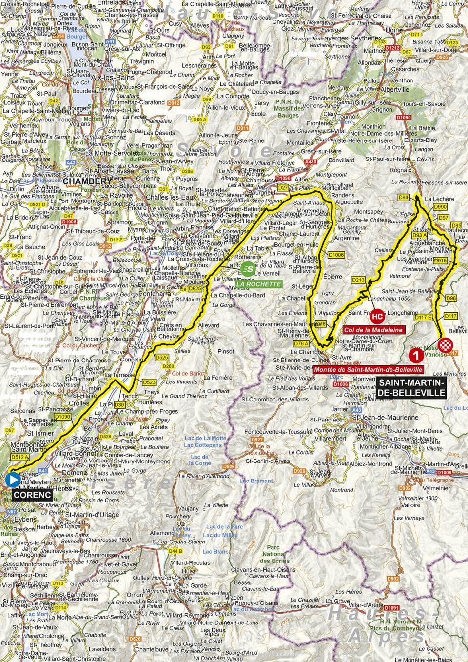 stage 3 map of Criterium du Dauphine 2020