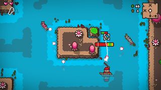 A fisherman wrangles with an unruly fish in Lake of Creatures, a fishing roguelike by Antenna Games.