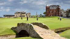 The Swilcan Bridge and the R&A Clubhouse at the Old Course, St Andrews