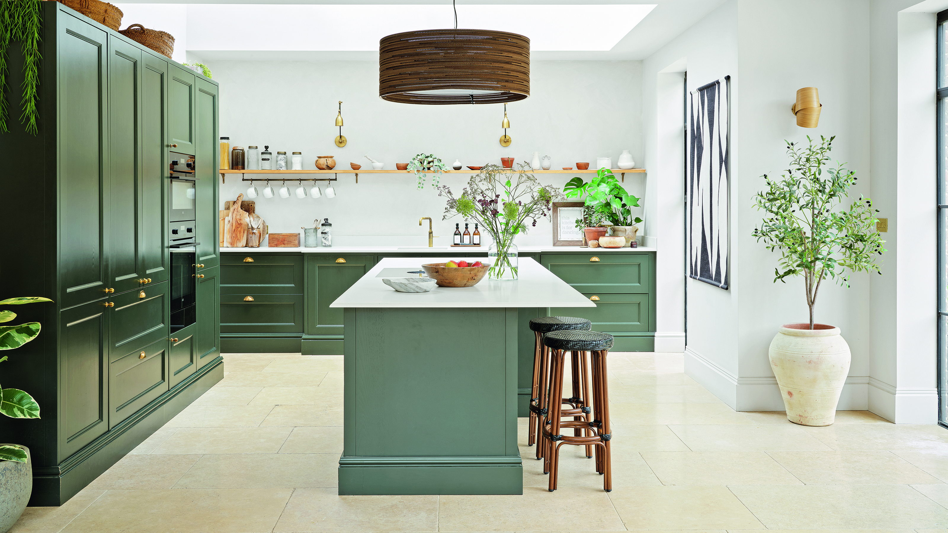 Green kitchen with island