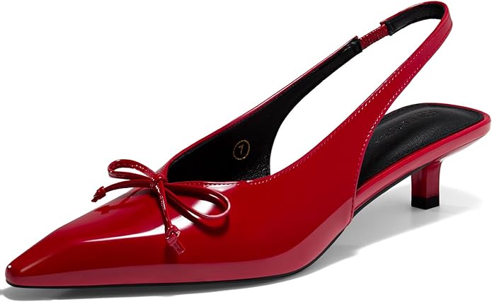 Coutgo, Coutgo Womens Slingback Kitten Low Heels Dress Shoes Closed Pointed Toe Bow Tie Slip on Office Work Pumps, Red, Size 11