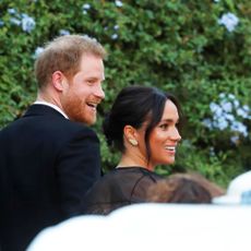 The Duke and Duchess of Sussex, Prince Harry and his wife Meghan, arrive to attend the wedding of fashion designer Misha Nonoo at Villa Aurelia in Rome