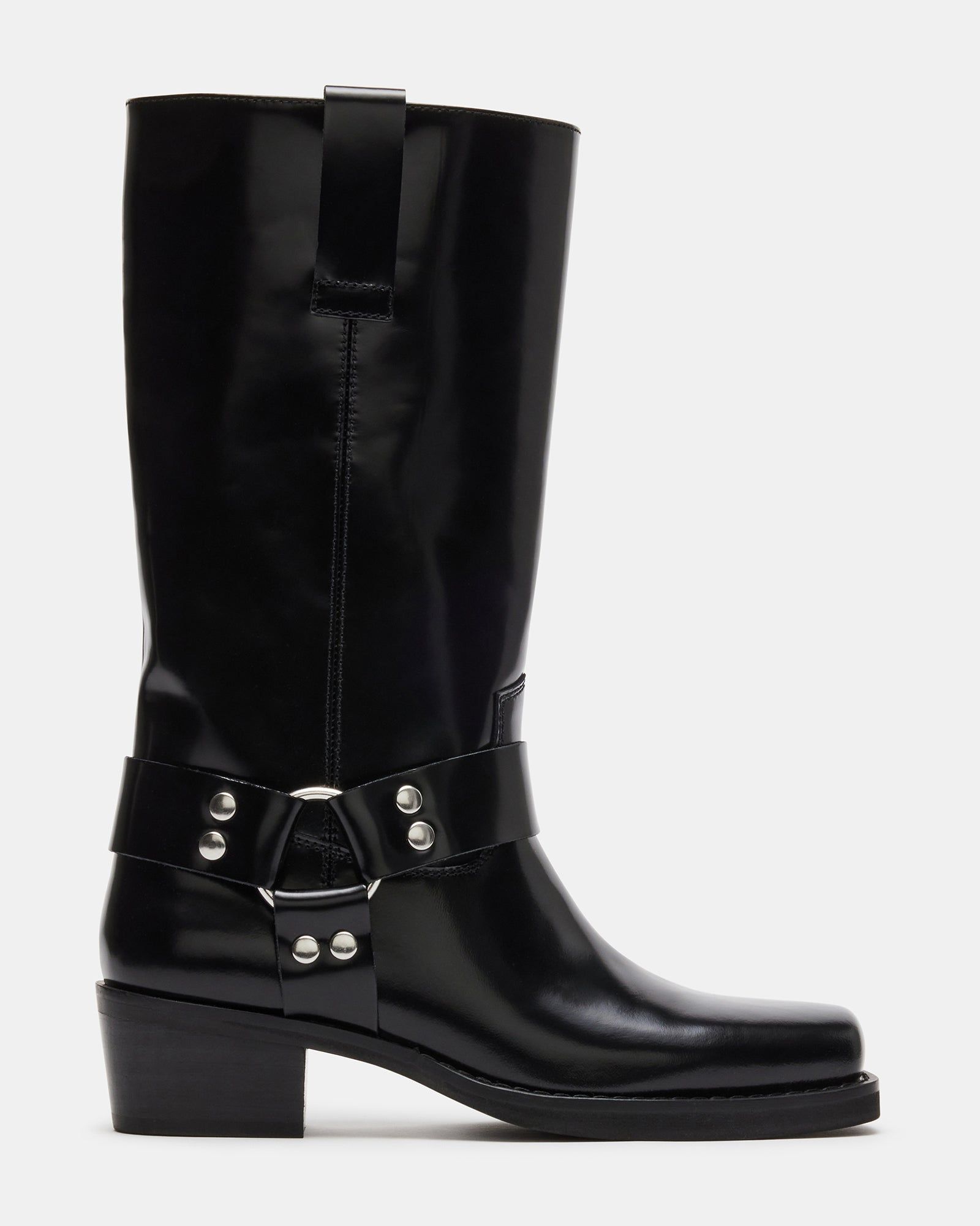 Rhoda Black Leather Moto Boot | Women's Boots – Steve Madden