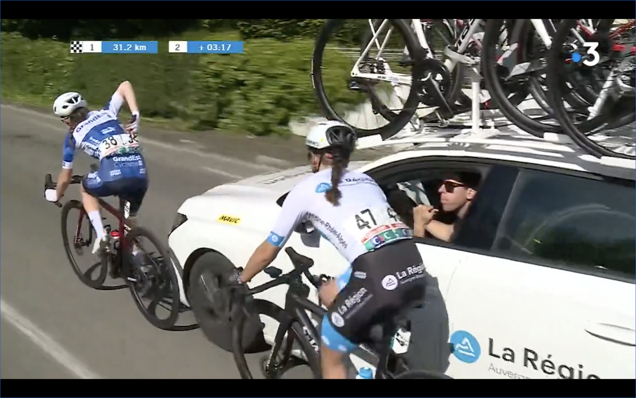 The moment the car hits Amandine Muller&#039;s rear wheel