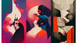 Generative AI art; couples kissing illustrated by AI