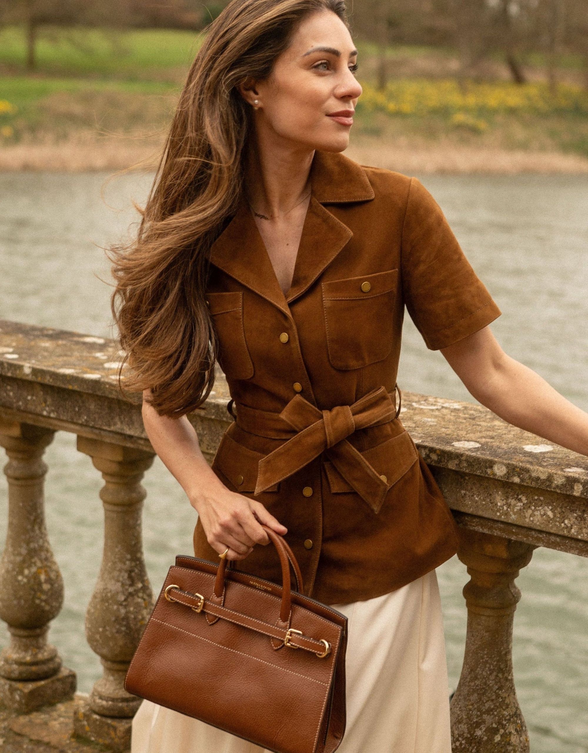 small brown top handle bag
