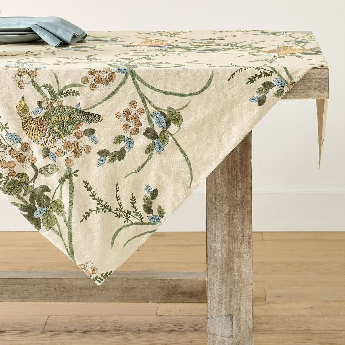 Pheasant embroidered table throw