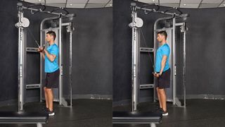 Cable bar triceps press-down