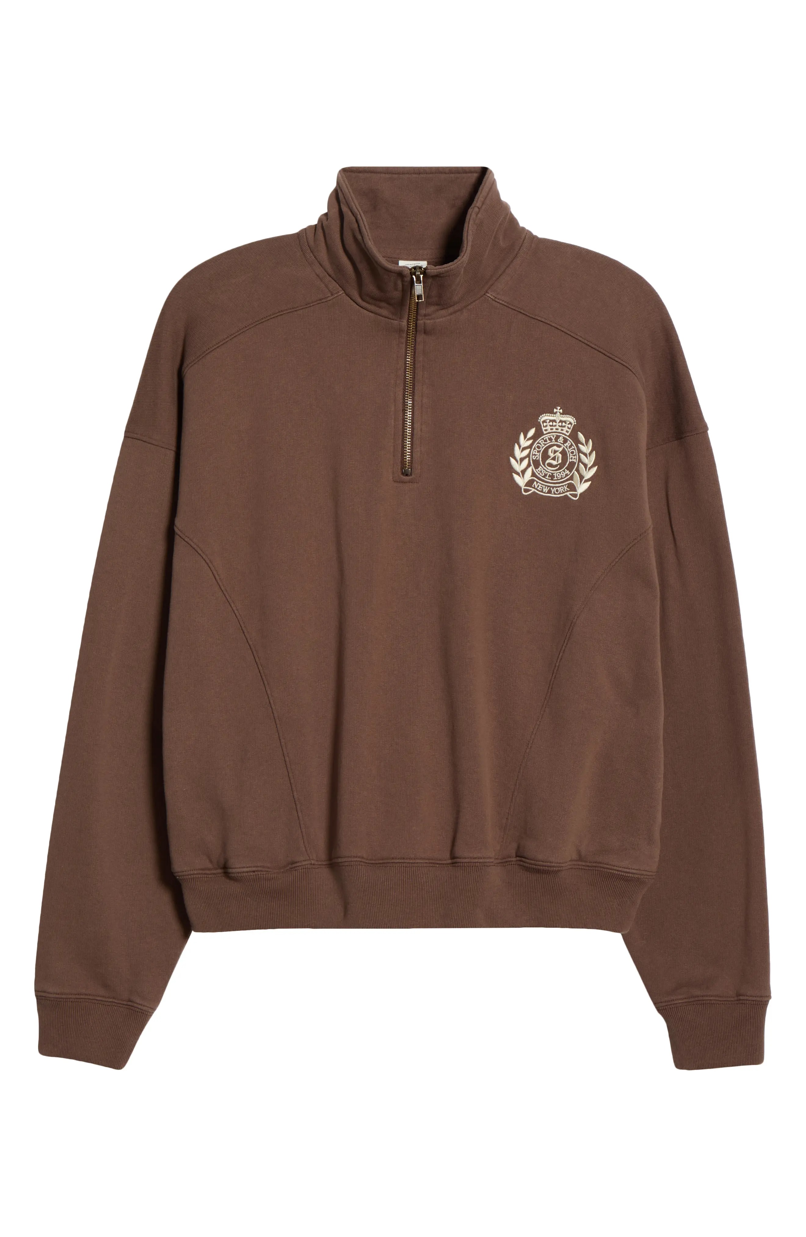 Sporty &amp;amp; Rich, Ny Crest Embroidered Half Zip Fleece Sweatshirt