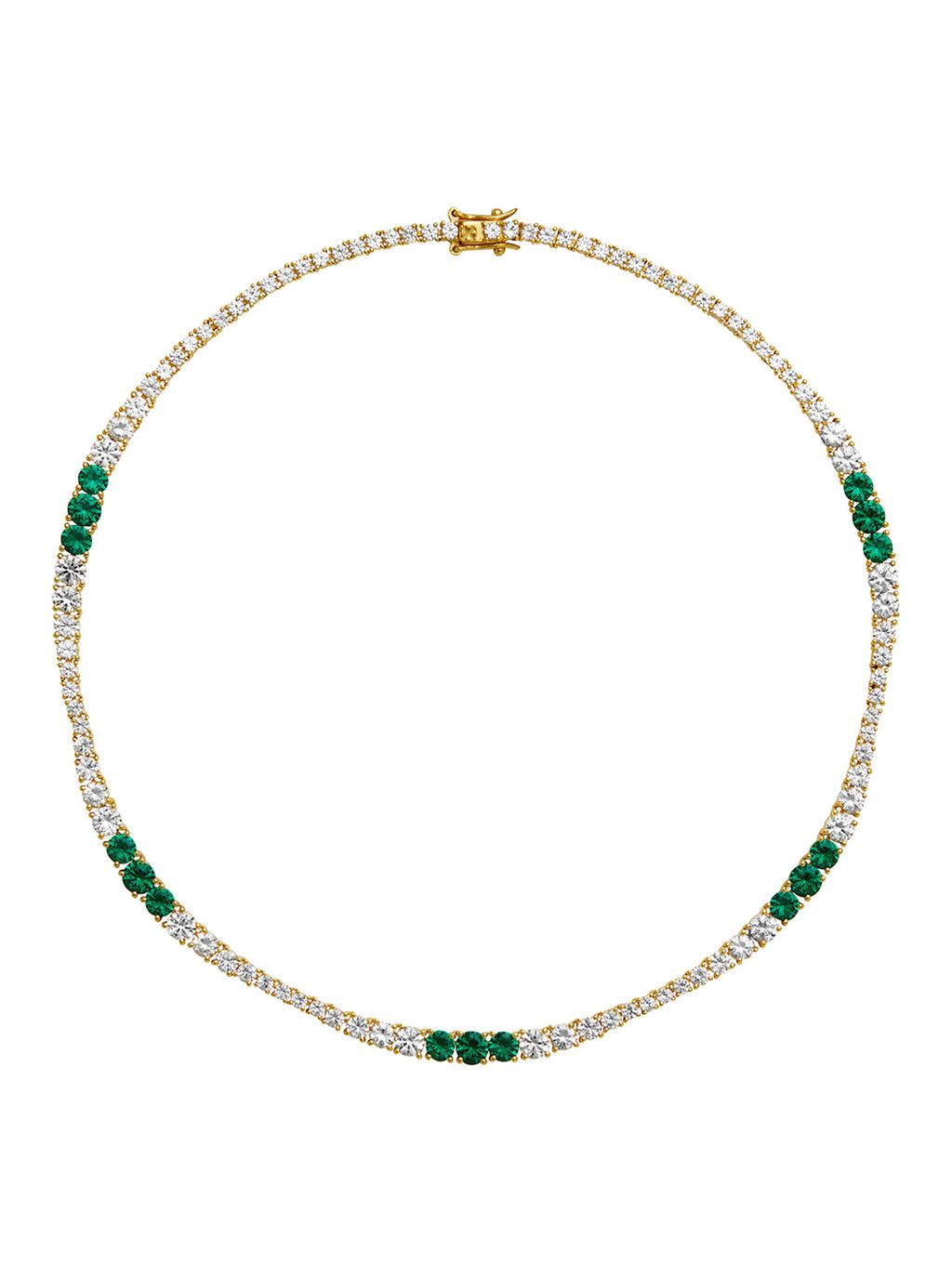 Isadora, Lab White Sapphire and Nano Crystal Emerald Gold RiviÈre Necklace