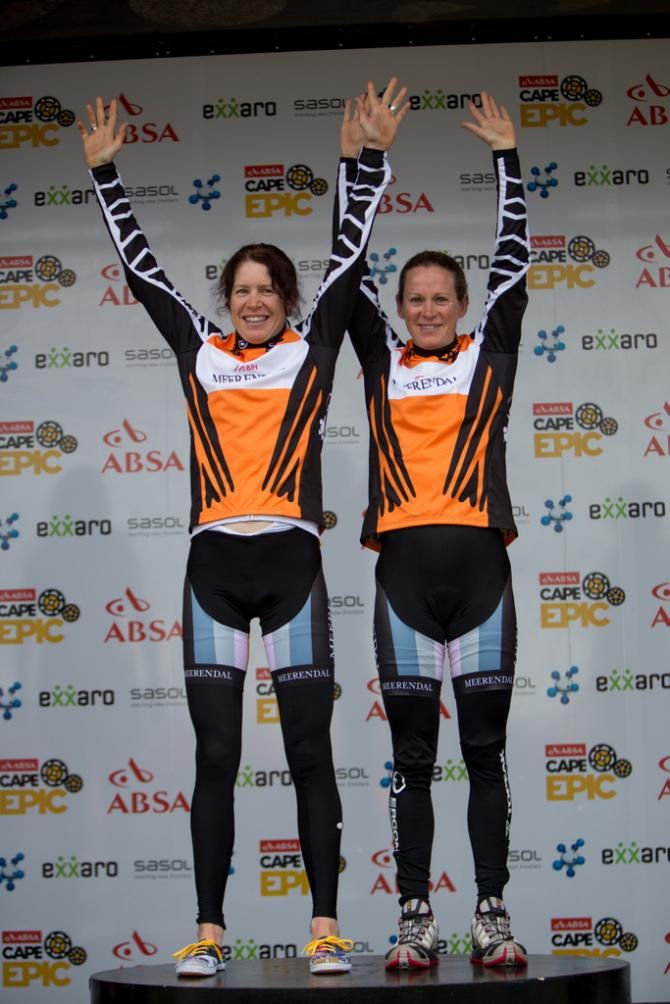 Esther Suiss and Sally Bingham on the winners podium