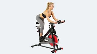 Woman on the Sunny Health & Fitness Indoor Exercise Bike