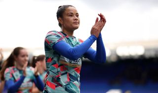 Natasha Thomas of Ipswich Town applauds the fans prior to the FA Women's National League Southern Premier Division match between Ipswich Town and Chatham Town at Portman Road on March 23, 2024 in Ipswich, England.