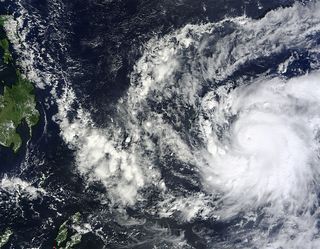 The MODIS instrument on NASA's Terra satellite captured this visible image of Super Typhoon Bopha approaching the Philippines on Dec. 2, 2012 at 0145 UTC (Dec. 1 at 7:45 p.m. EST).