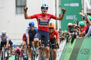 Picture by Simon Wilkinson/SWpix.com - 07/09/2024 - Lloyds Bank Tour of Britain 2024 - Stage 5: The West Northamptonshire Stage Northampton to Northampton - Paul Magnier (Soudal Quick-Step) wins Stage 5 of the Lloyds Bank Tour of Britain 2024 in Northampton